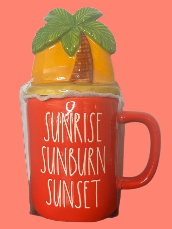 Other - Sunrise Sunburn Sunset Red Ceramic Palm Tree Mug with Lid